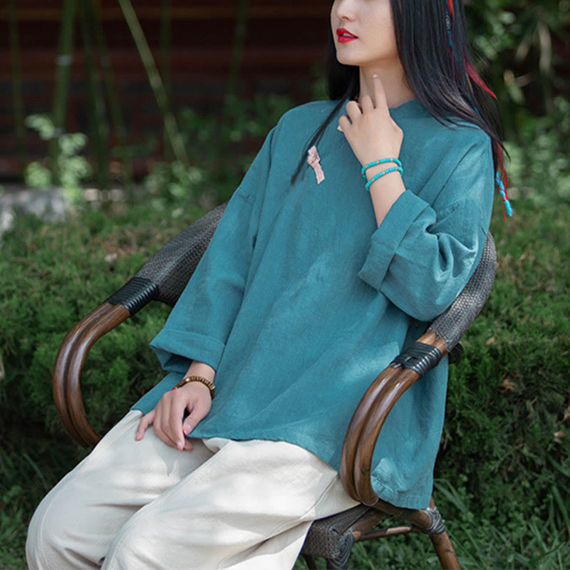 Buddha Stones Ramie Linen Loose Blouse Women Long Sleeve Shirt Chinese Hanfu Top - image 24