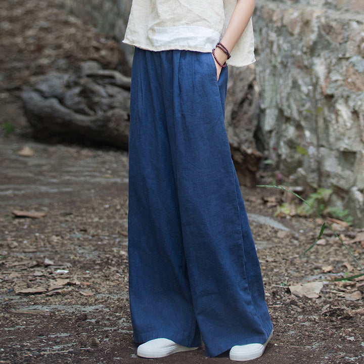 Buddha Stones Retro Wide Leg Pants Casual Women's Yoga Pants With Pockets