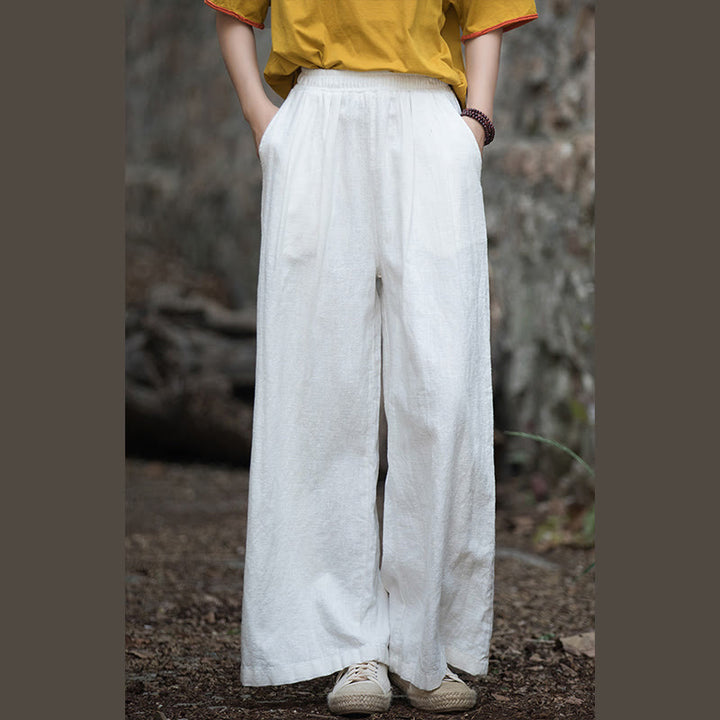 Buddha Stones Retro Wide Leg Pants Casual Women's Yoga Pants With Pockets