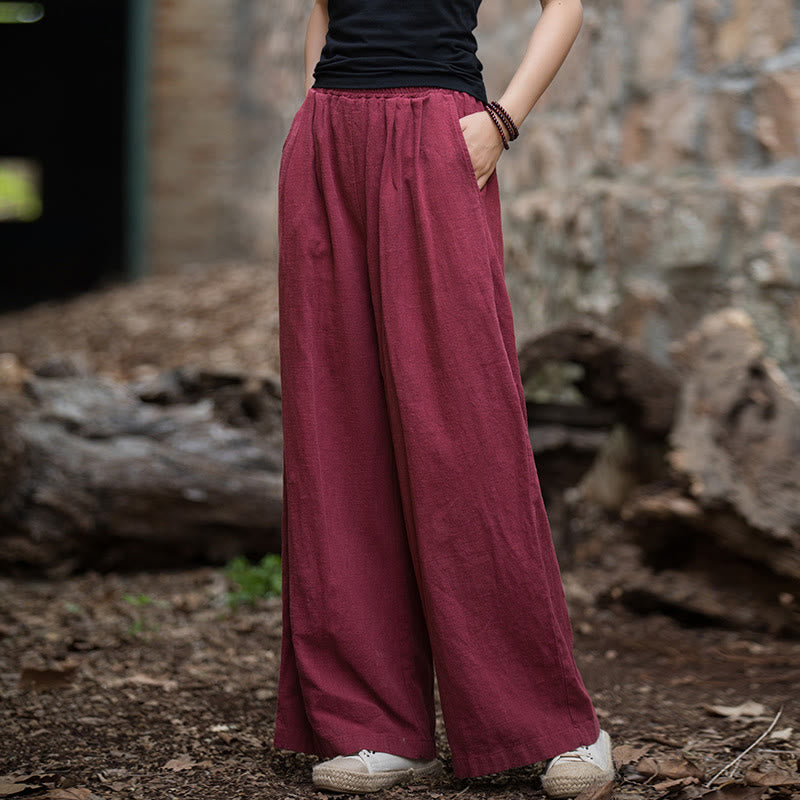 Buddha Stones Retro Wide Leg Pants Casual Women's Yoga Pants With Pockets