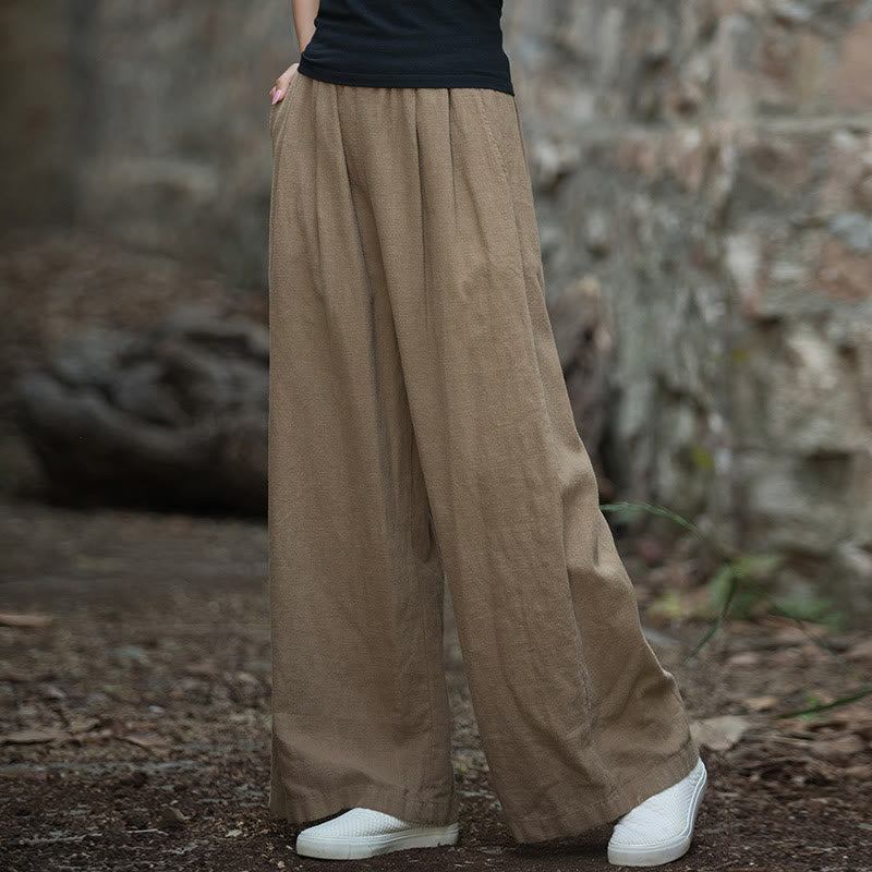 Buddha Stones Retro Wide Leg Pants Casual Women's Yoga Pants With Pockets