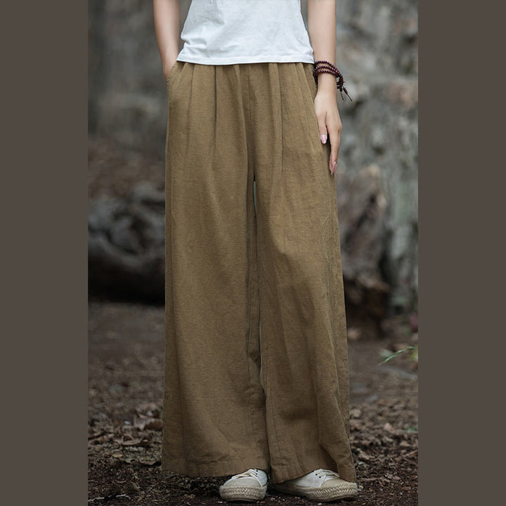 Buddha Stones Retro Wide Leg Pants Casual Women's Yoga Pants With Pockets