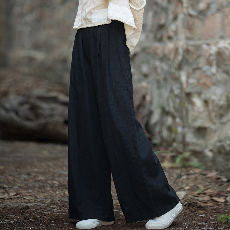 Buddha Stones Retro Wide Leg Pants Casual Women's Yoga Pants With Pockets