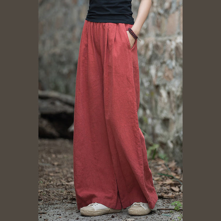 Buddha Stones Retro Wide Leg Pants Casual Women's Yoga Pants With Pockets