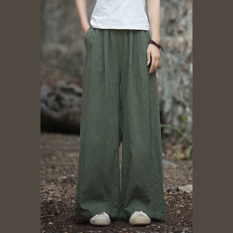 Buddha Stones Retro Wide Leg Pants Casual Women's Yoga Pants With Pockets