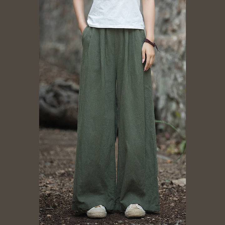 Buddha Stones Retro Wide Leg Pants Casual Women's Yoga Pants With Pockets