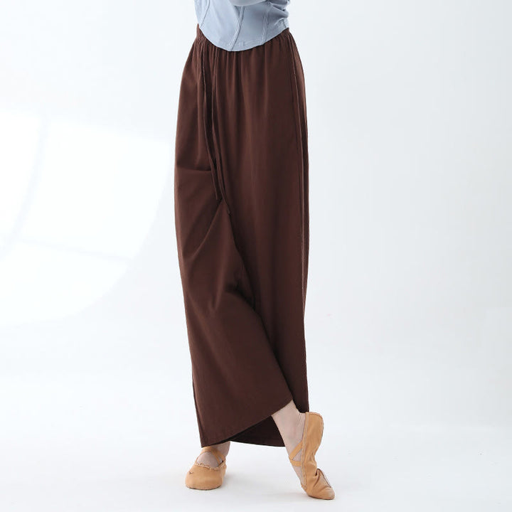 Buddha Stones Loose Cotton Drawstring Wide Leg Pants For Yoga Dance With Pockets - Brown - US6，UK/AU10，EU38 (XL) - image 8