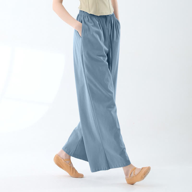 Buddha Stones Loose Cotton Drawstring Wide Leg Pants For Yoga Dance With Pockets