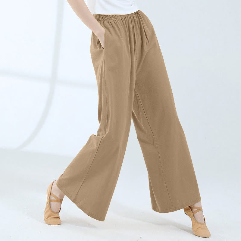 Buddha Stones Loose Cotton Drawstring Wide Leg Pants For Yoga Dance With Pockets