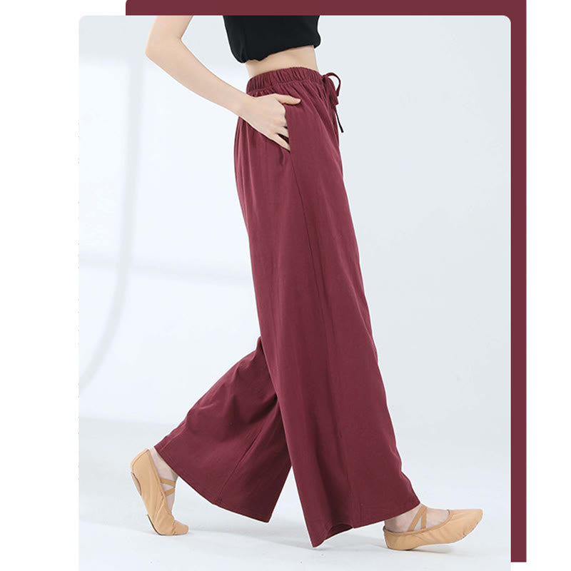 Buddha Stones Loose Cotton Drawstring Wide Leg Pants For Yoga Dance With Pockets - image 26
