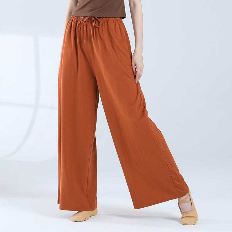 Buddha Stones Loose Cotton Drawstring Wide Leg Pants For Yoga Dance With Pockets