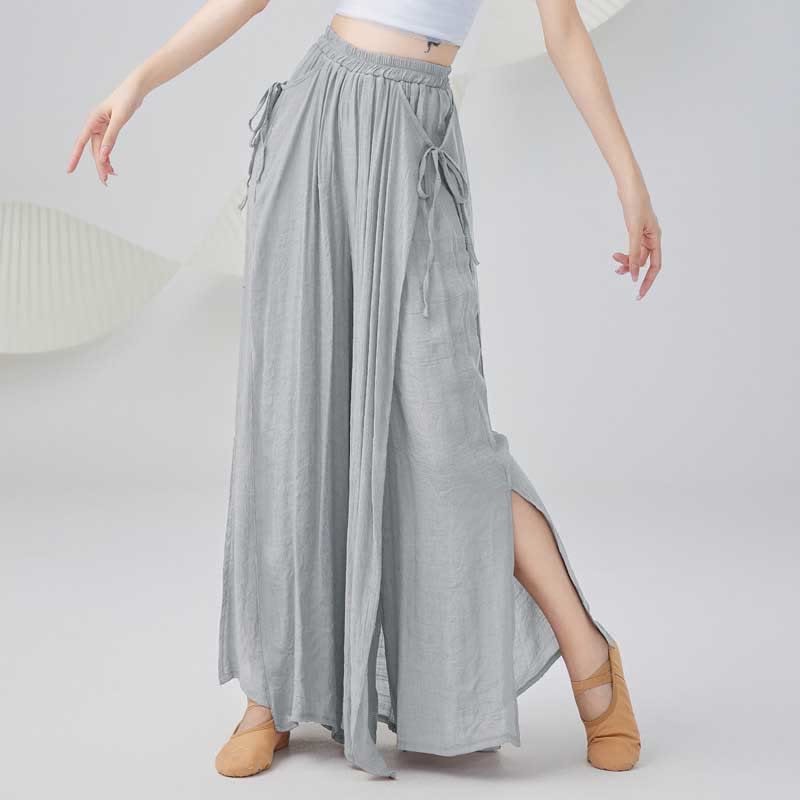 Buddha Stones Solid Color Loose Cotton Linen Wide Leg Pants For Yoga Classical Dance