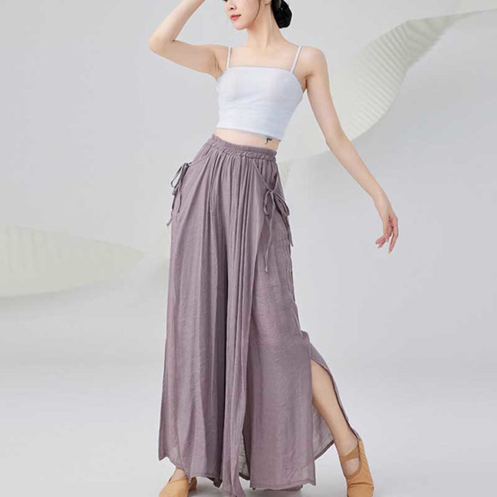 Buddha Stones Solid Color Loose Cotton Linen Wide Leg Pants For Yoga Classical Dance