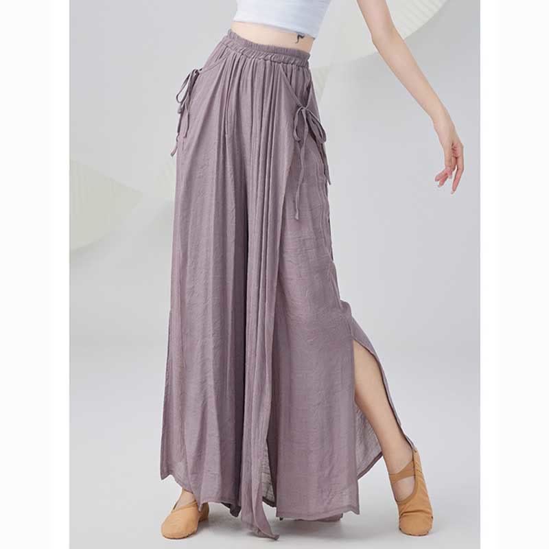 Buddha Stones Solid Color Loose Cotton Linen Wide Leg Pants For Yoga Classical Dance