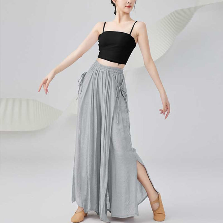 Buddha Stones Solid Color Loose Cotton Linen Wide Leg Pants For Yoga Classical Dance