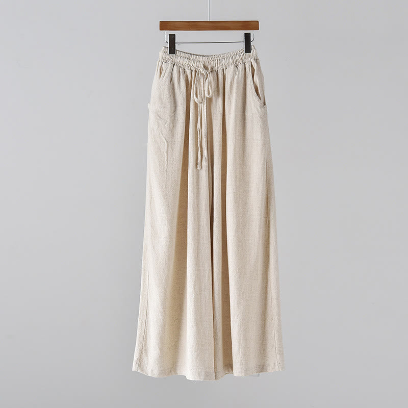 Buddha Stones Loose Cotton Linen Drawstring Wide Leg Pants With Pockets - image 7