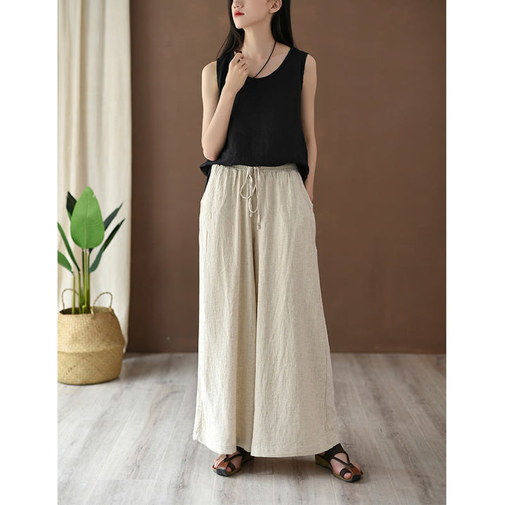 Buddha Stones Loose Cotton Linen Drawstring Wide Leg Pants With Pockets - image 4