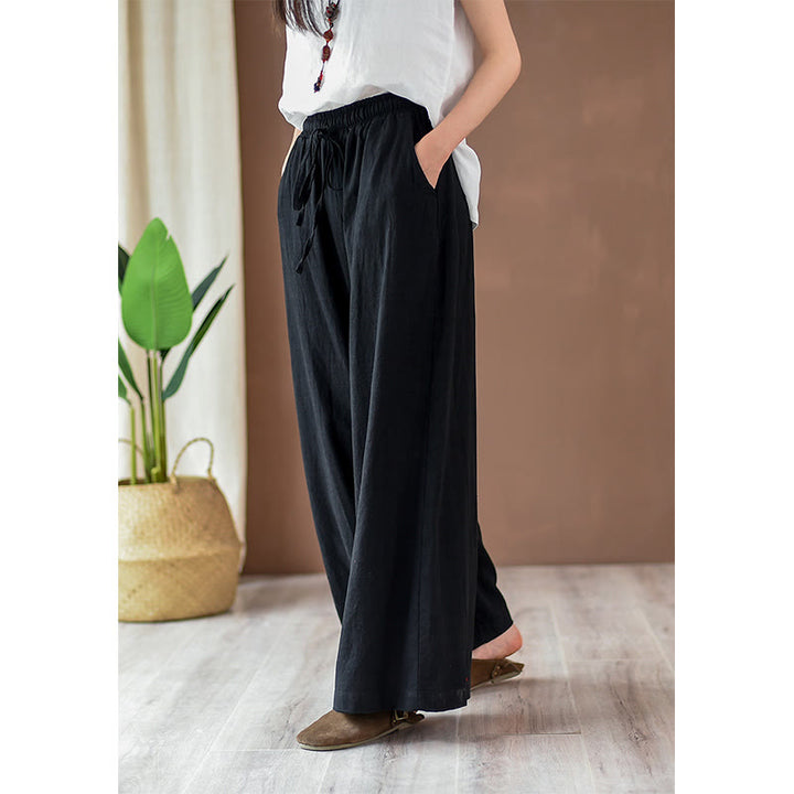 Buddha Stones Loose Cotton Linen Drawstring Wide Leg Pants With Pockets - image 12