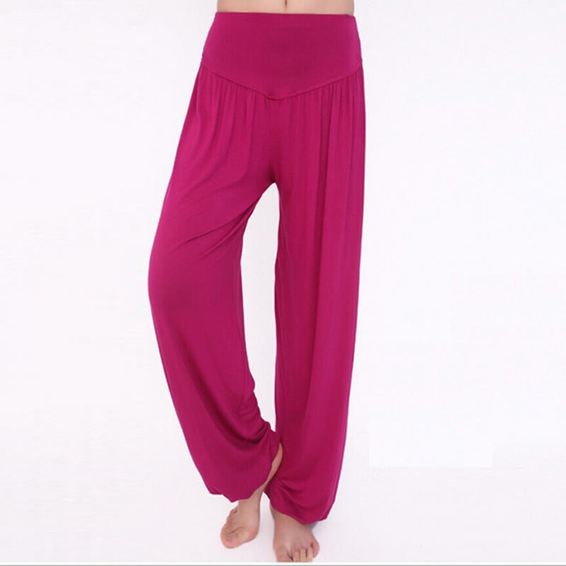 Buddha Stones Solid Color Modal Yoga Dance Long Harem Pants - MediumVioletRed - US14，UK/AU18，EU46 (3XL) - image 52