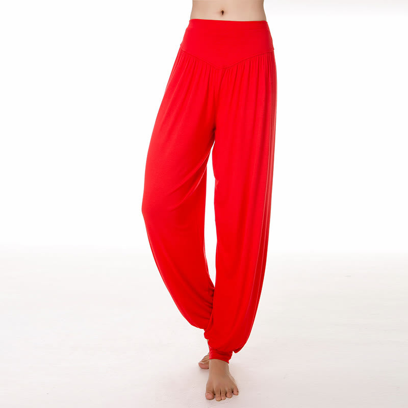 Buddha Stones Solid Color Modal Yoga Dance Long Harem Pants - Red - US14，UK/AU18，EU46 (3XL) - image 26