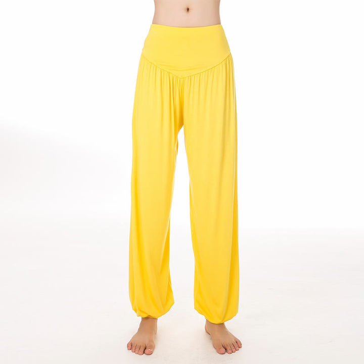 Buddha Stones Solid Color Yoga Dance Long Harem Pants - Yellow - US14，UK/AU18，EU46 (3XL) - image 47