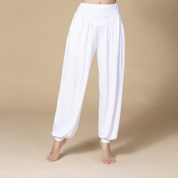 Buddha Stones Solid Color Modal Yoga Dance High Waist Harem Pants With Pockets - White - US14，UK/AU18，EU46 (3XL) - image 2