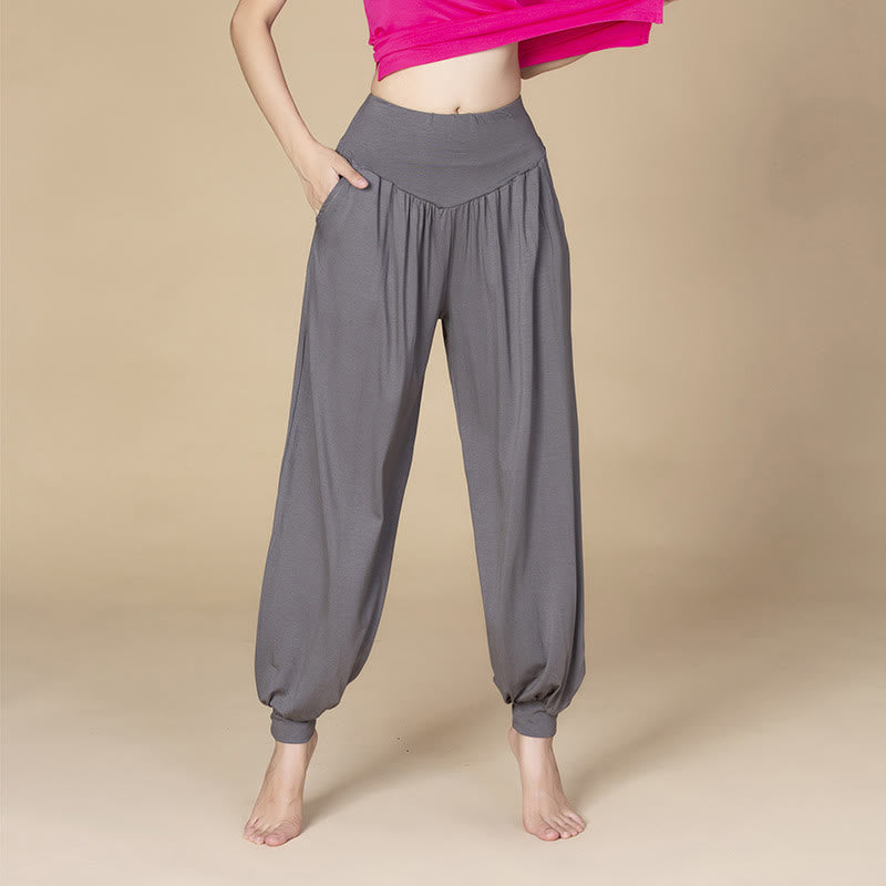 Buddha Stones Solid Color Modal Yoga Dance High Waist Harem Pants With Pockets - Dark Gray - US14，UK/AU18，EU46 (3XL) - image 21
