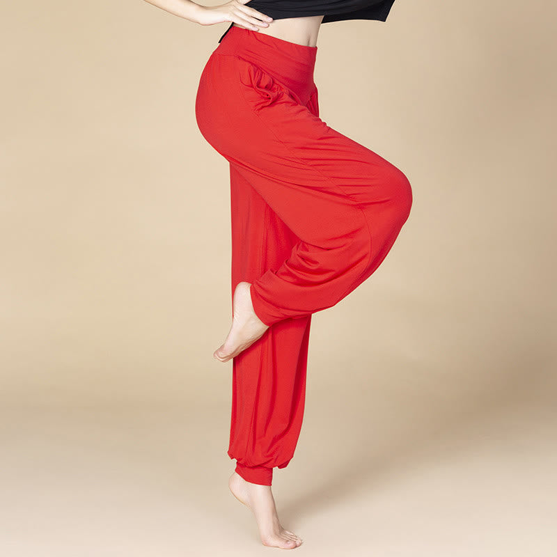 Buddha Stones Solid Color Modal Yoga Dance High Waist Harem Pants With Pockets - Red - US14，UK/AU18，EU46 (3XL) - image 4