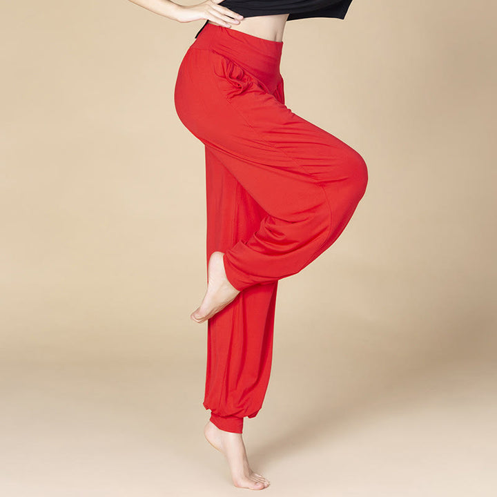 Buddha Stones Solid Color Modal Yoga Dance High Waist Harem Pants With Pockets - Red - US14，UK/AU18，EU46 (3XL) - image 4