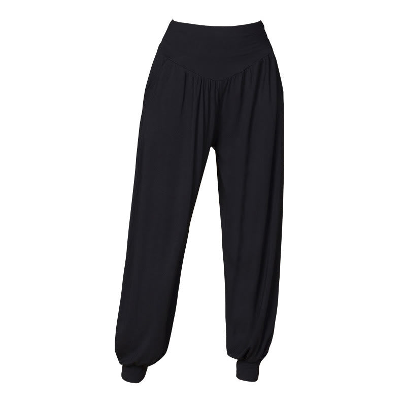 Buddha Stones Solid Color Modal Yoga Dance High Waist Harem Pants With Pockets - image 11