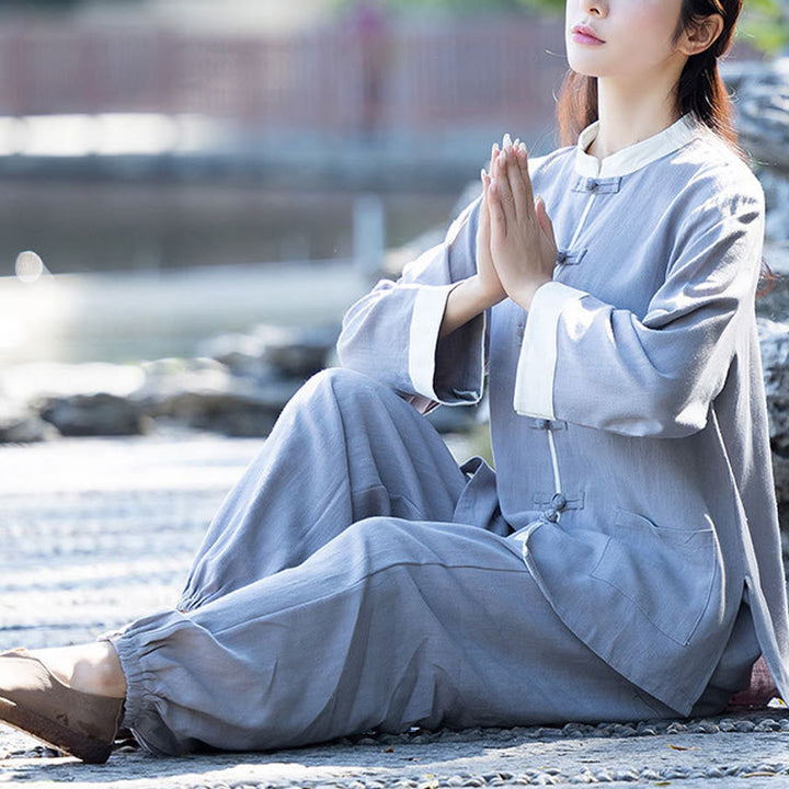 Buddha Stones Frog-Button Meditation Prayer Spiritual Zen Practice Tai Chi Uniform Clothing Women's Set