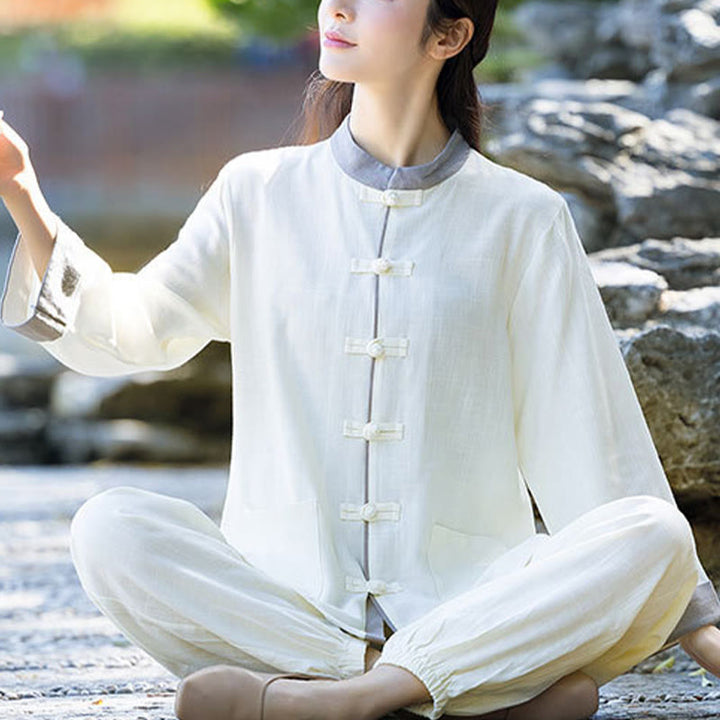 Buddha Stones Frog-Button Meditation Prayer Spiritual Zen Practice Tai Chi Uniform Clothing Women's Set