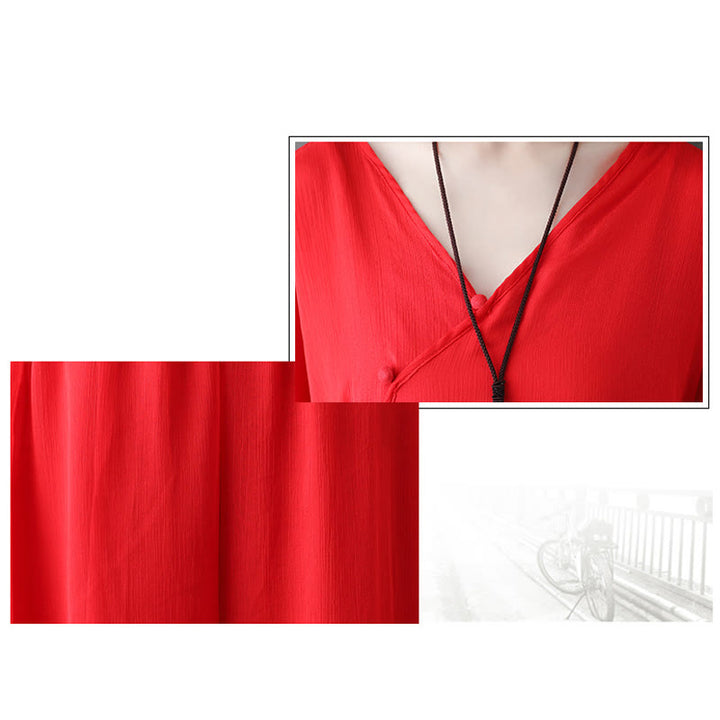 Buddha Stones V-Neck Midi Tunic Dress Wide Leg Pants Meditation Zen Practice Dance Clothing - image 20
