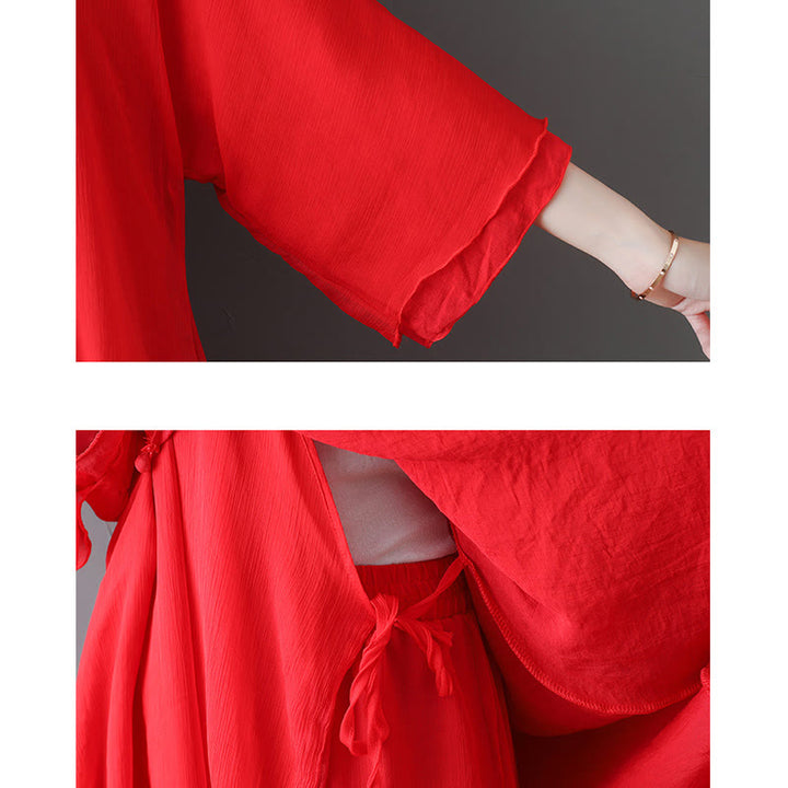 Buddha Stones V-Neck Midi Tunic Dress Wide Leg Pants Meditation Zen Practice Dance Clothing - image 18