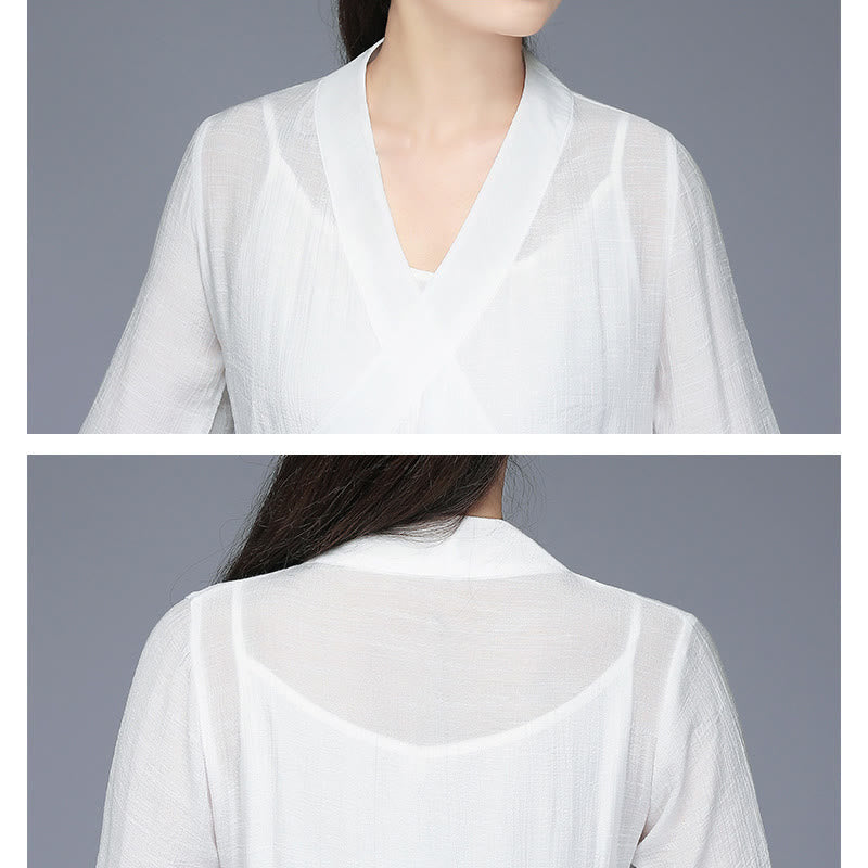 Buddha Stones Hanfu Style Midi Dress Wide Leg Pants Meditation Zen Practice Yoga Dance Clothing - image 12