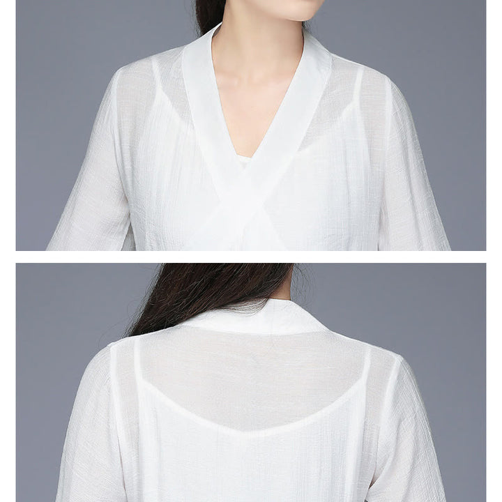 Buddha Stones Hanfu Style Midi Dress Wide Leg Pants Meditation Zen Practice Yoga Dance Clothing - image 12