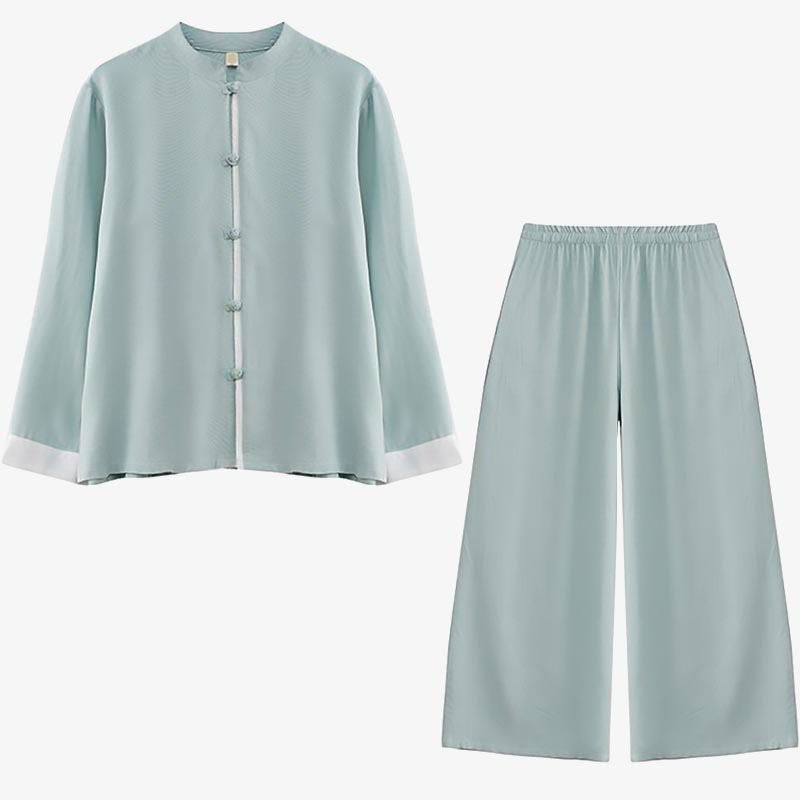 Buddha Stones 2Pcs Tang Suit Long Sleeve Shirt Top Pants Meditation Zen Tai Chi Cotton Linen Clothing Women's Set - image 21