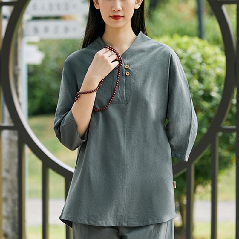 Buddha Stones 2Pcs Shirt Top Pants Meditation Zen Tai Chi Cotton Linen Clothing Women's Set - image 18