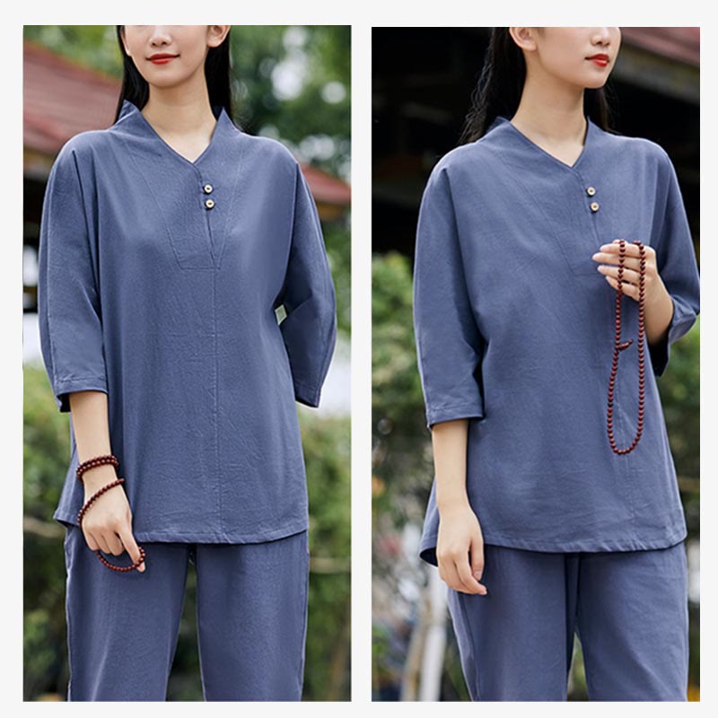 Buddha Stones 2Pcs Shirt Top Pants Meditation Zen Tai Chi Cotton Linen Clothing Women's Set