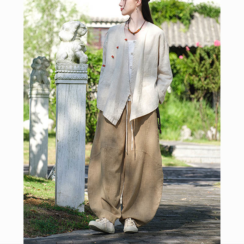 Buddha Stones Solid Color Ramie Linen Loose Blouse Long Sleeve Shirt Chinese Hanfu Top - image 7