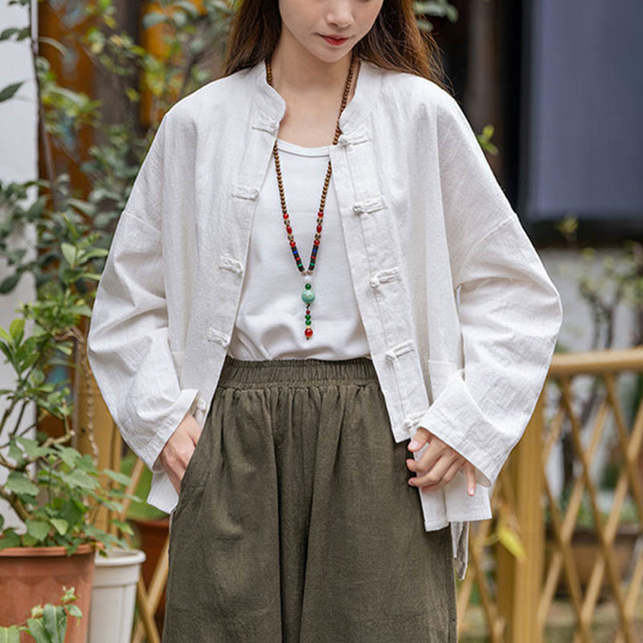 Buddha Stones Frog-Button Design Shirt Tai Chi Meditation Top Clothing Ramie Linen Jacket - image 1