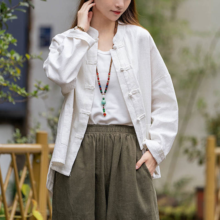 Buddha Stones Frog-Button Design Shirt Tai Chi Meditation Top Clothing Ramie Linen Jacket - image 2