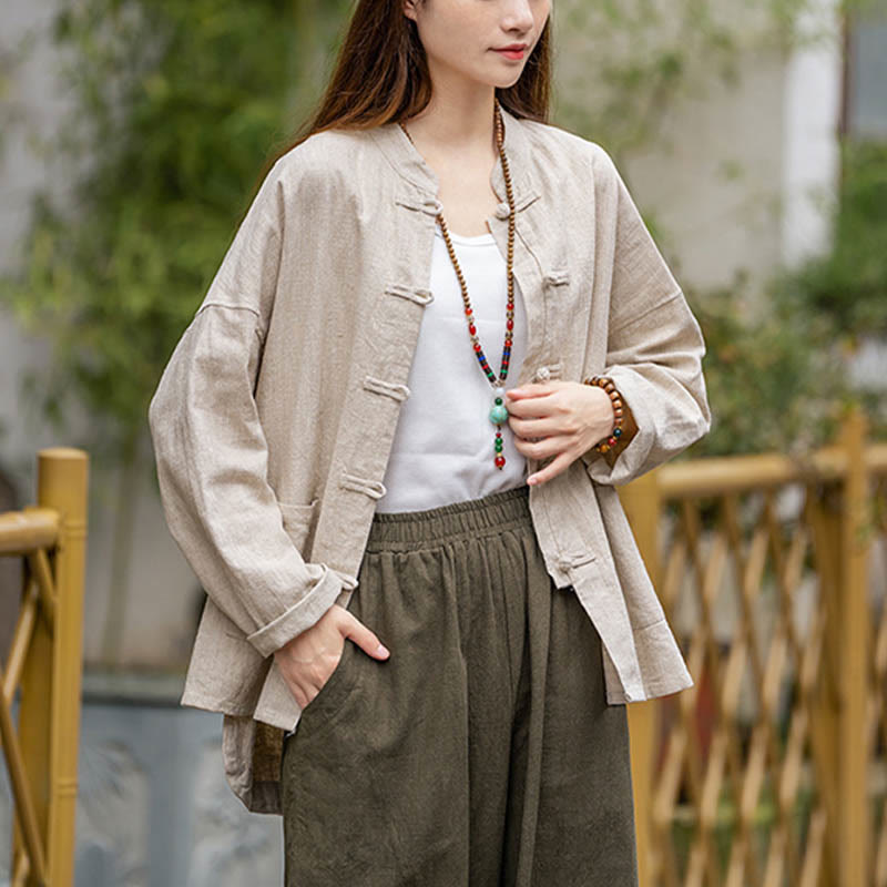 Buddha Stones Frog-Button Design Shirt Tai Chi Meditation Top Clothing Ramie Linen Jacket - image 16