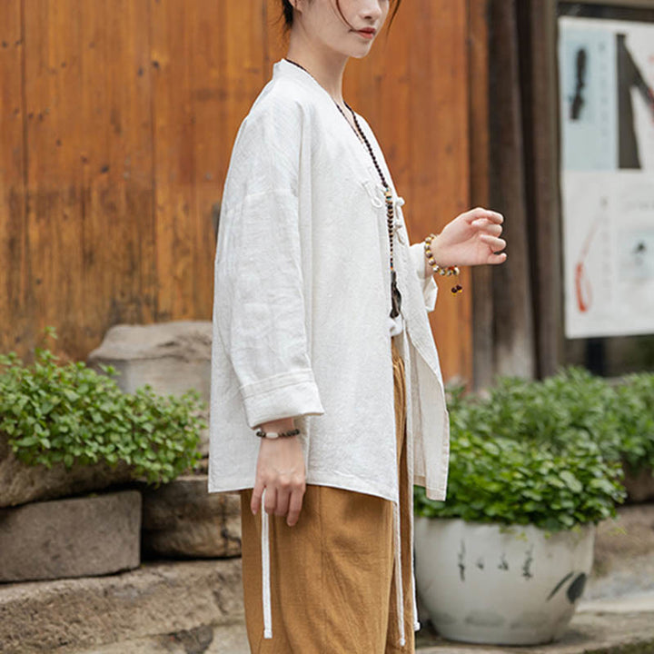 Buddha Stones Frog-Button Hanfu Design Shirt Top Ramie Linen Jacket - image 8