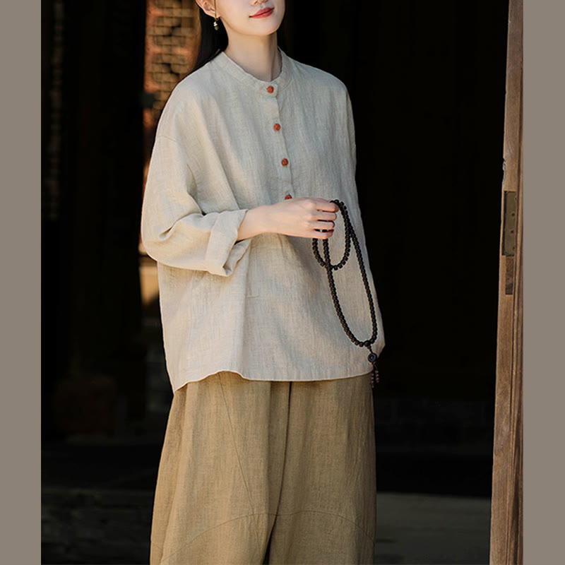 Buddha Stones Solid Color Loose Button Blouse Long Sleeve Shirt Top - image 16