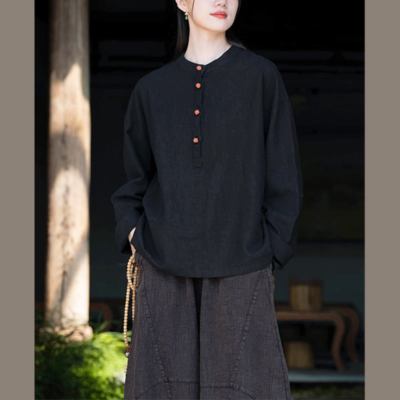 Buddha Stones Solid Color Loose Button Blouse Long Sleeve Shirt Top - image 31