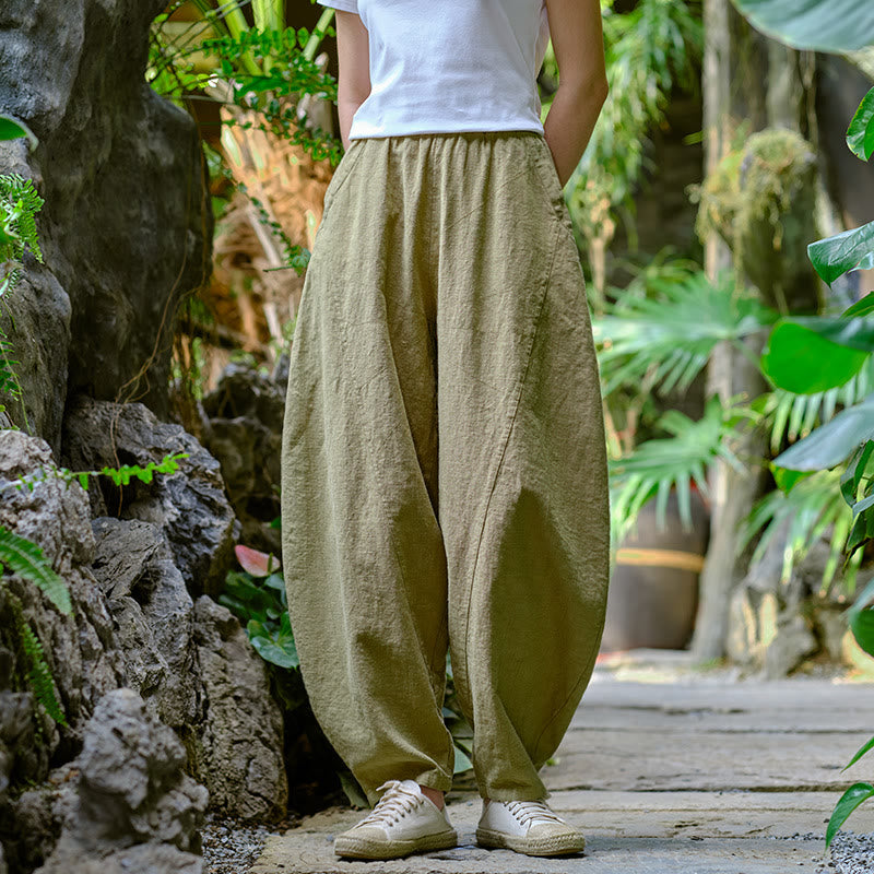 Buddha Stones Solid Color Loose Yoga Harem Pants With Pockets