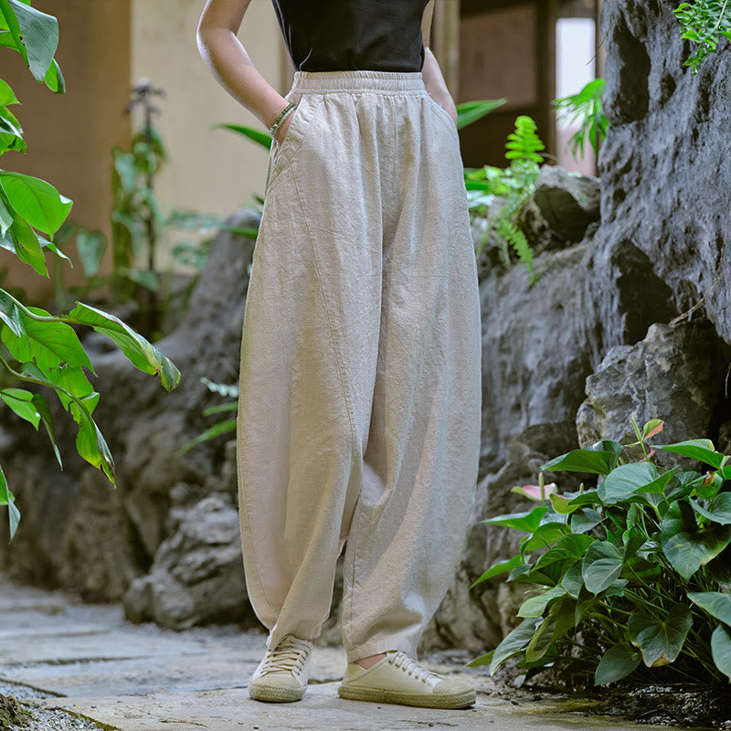 Buddha Stones Solid Color Loose Yoga Harem Pants With Pockets