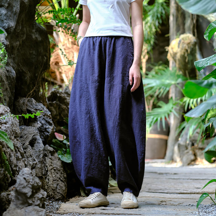 Buddha Stones Solid Color Loose Yoga Harem Pants With Pockets