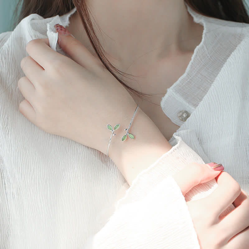 Buddha Stones Leaf Pattern Cat Eye Support Cuff Bracelet Bangle - image 17